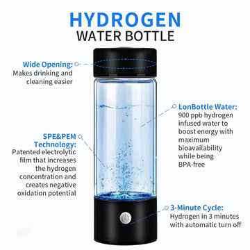 Hydrogen Water Generator Bottle, Portable Rechargeable Hydrogen Water Ionizer Machine, 420ml Hydrogen Rich Water Glass Health Cup for Home Travel (Container Product Without Box) - Imported from UK